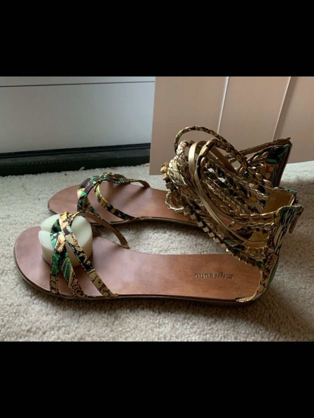 Zigi Soho Green and Gold Braided Lace-Up Sandals